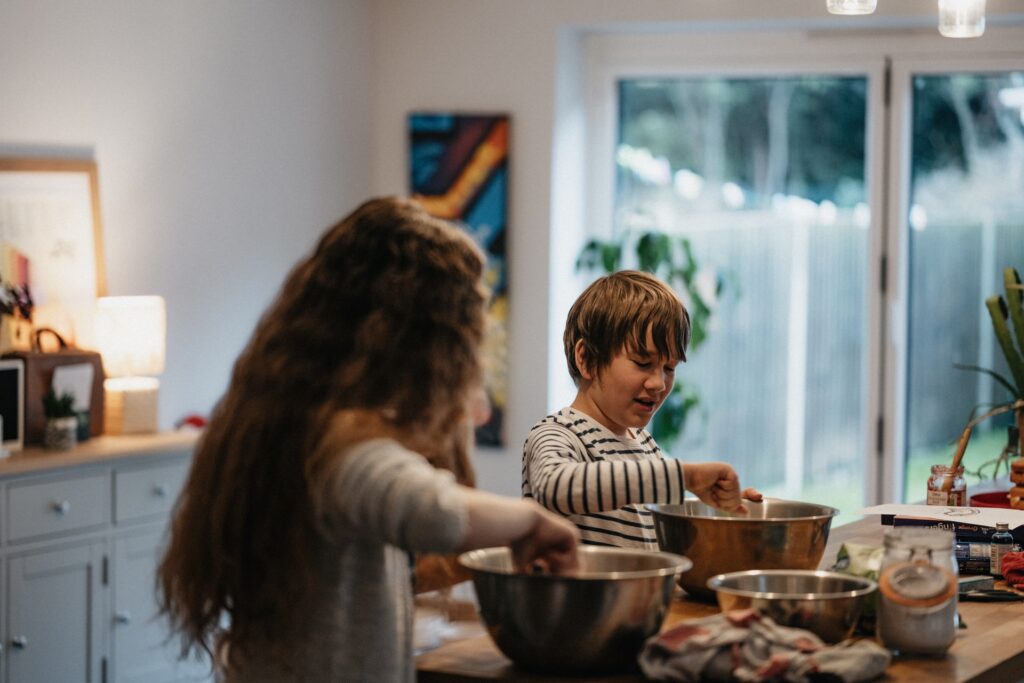 children cooking in a kitchen