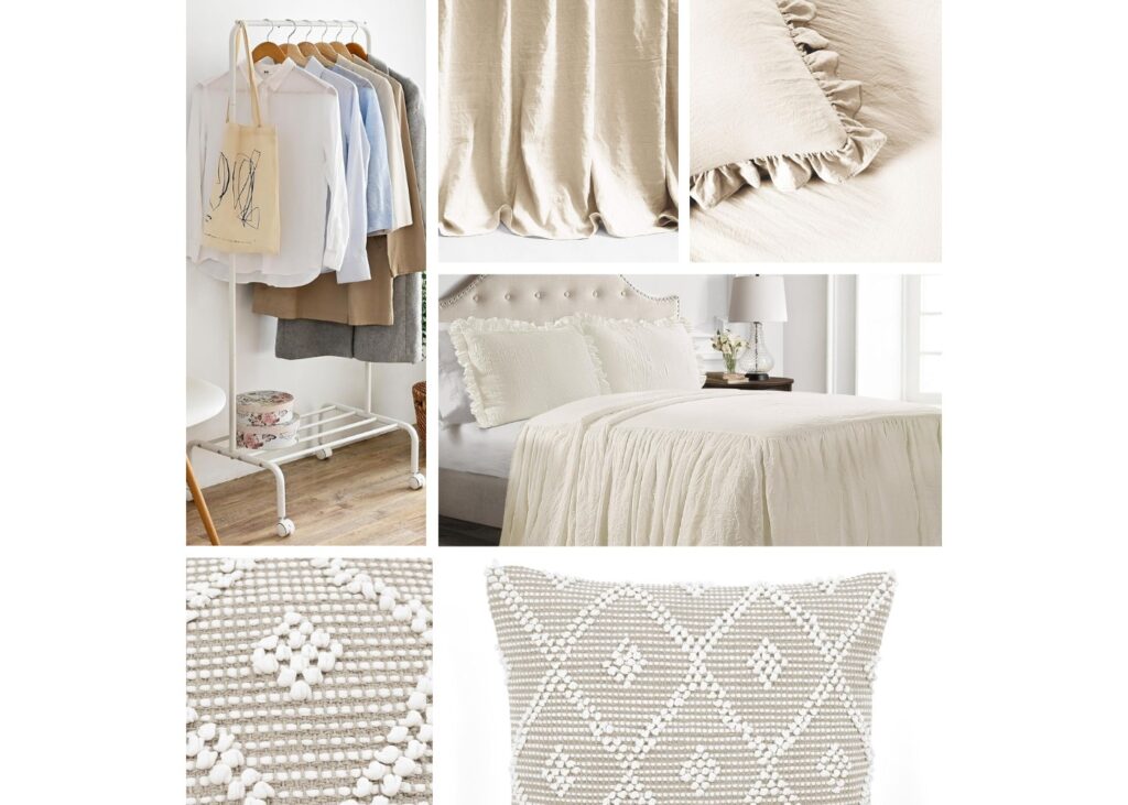 a collage of bedroom decor and furniture