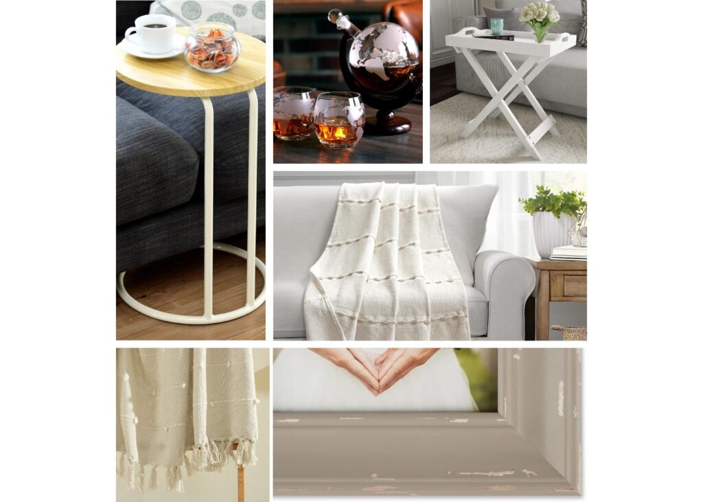 a collage of living room decor and furniture