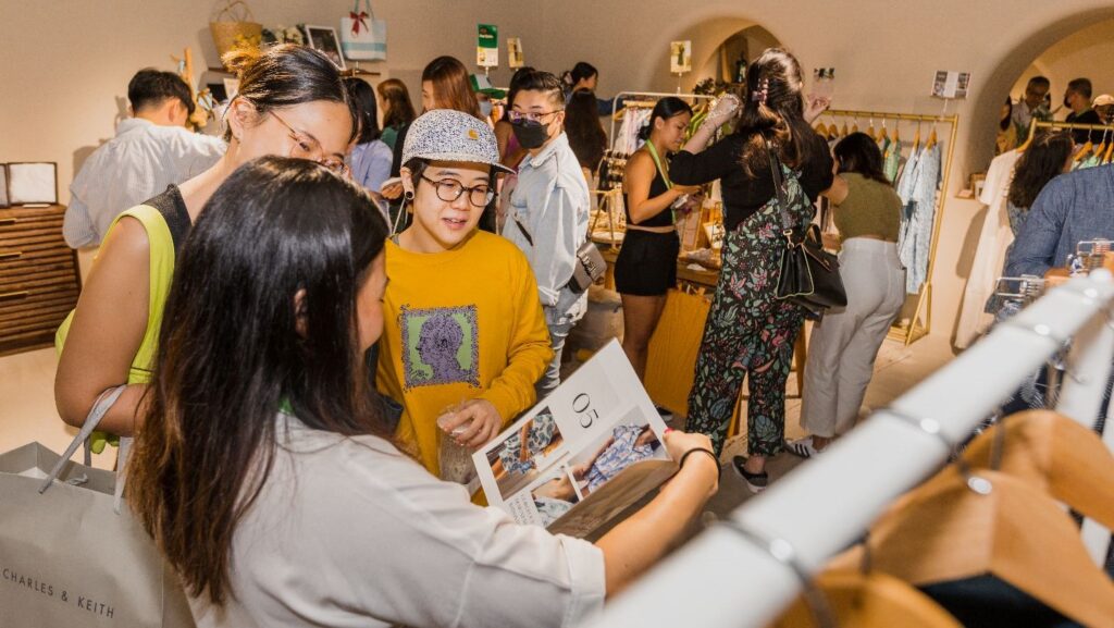 a group of people shopping