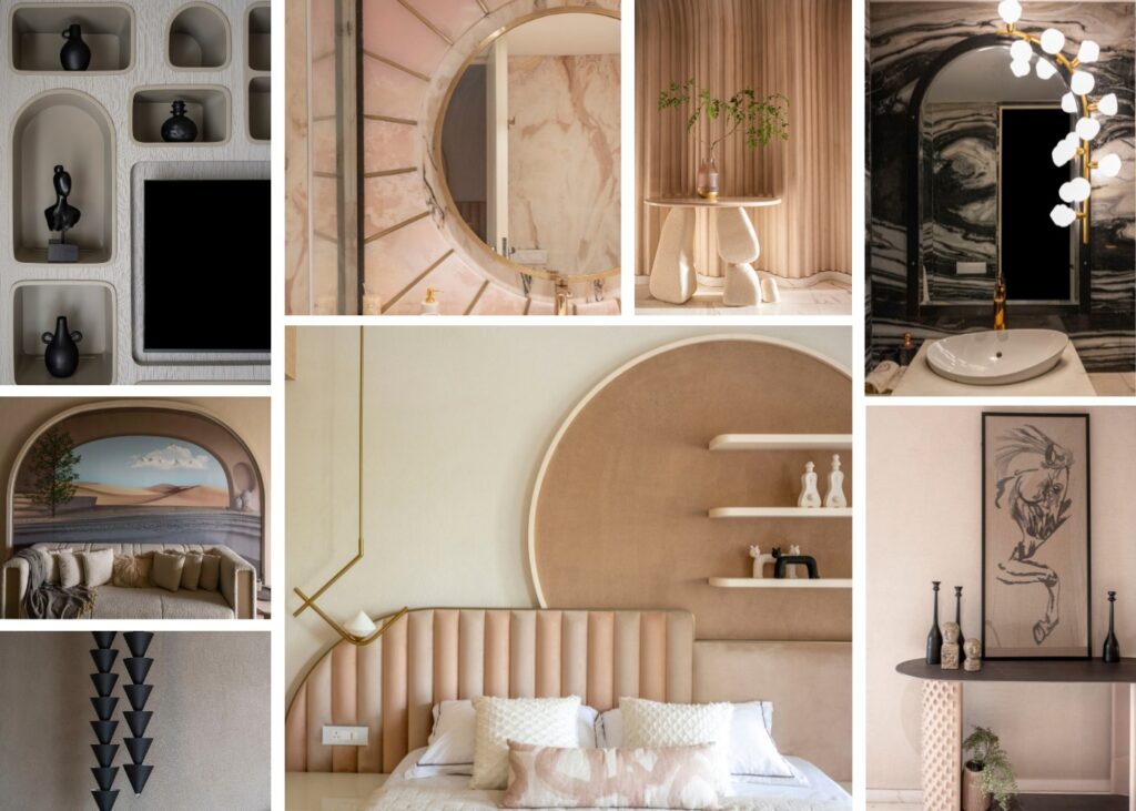 a collage of stylish furnishings of a luxury apartment