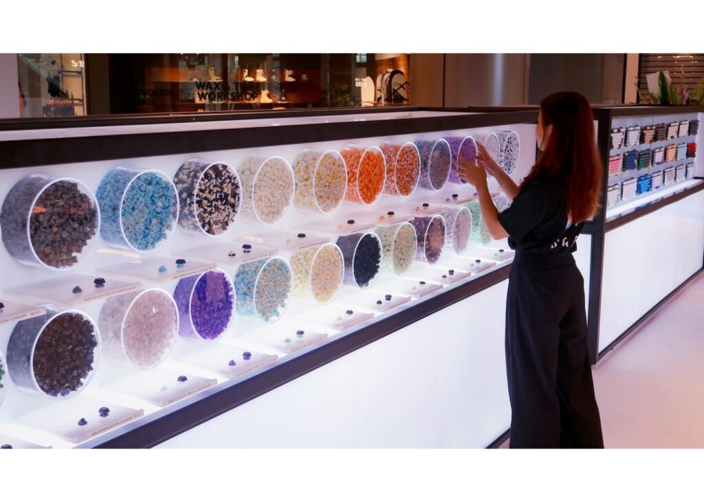 a lady arranging the display of a computer keyboard display