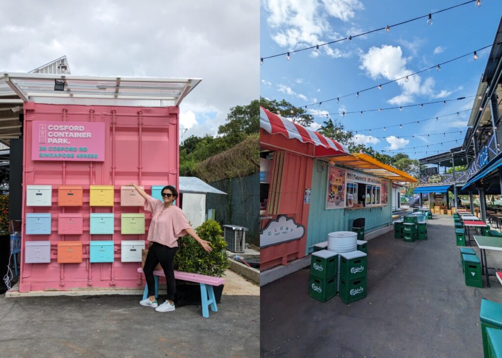 a collage of a container food park in singapore