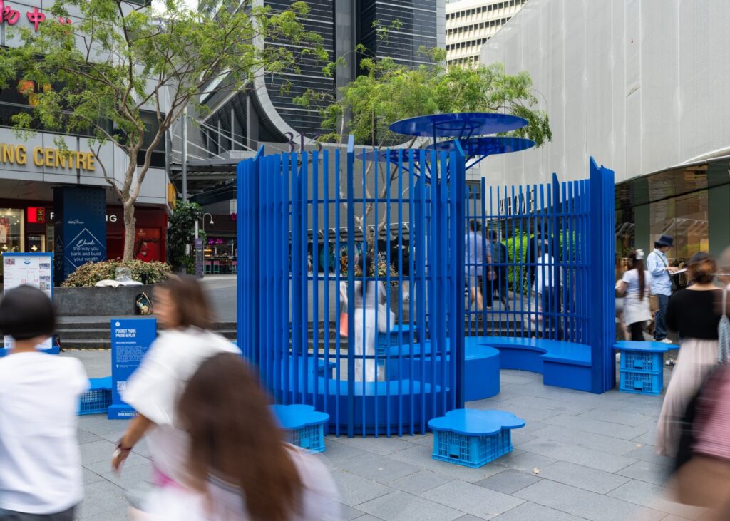 urban redesign installation in bright blue