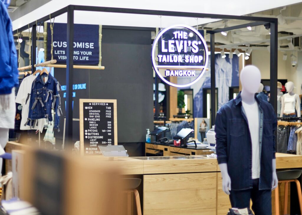 the interiors of a jeans apparel store