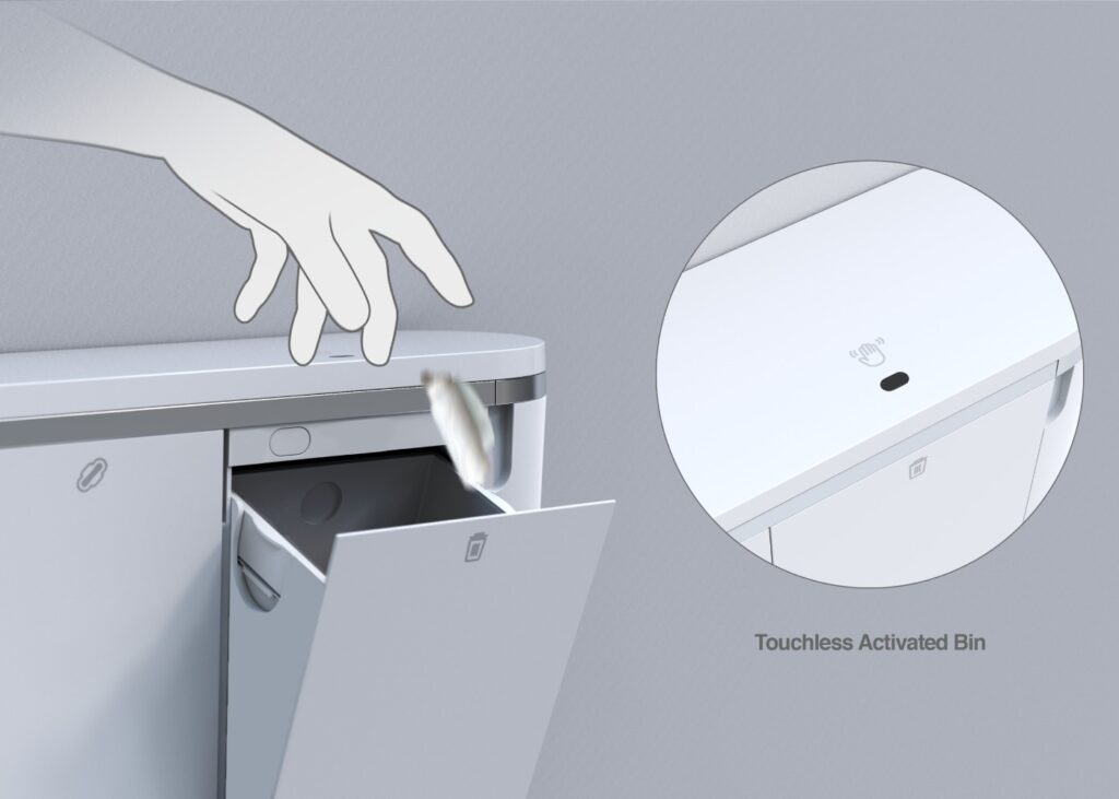 a wall-mounted restroom gadget for women with a dustbin