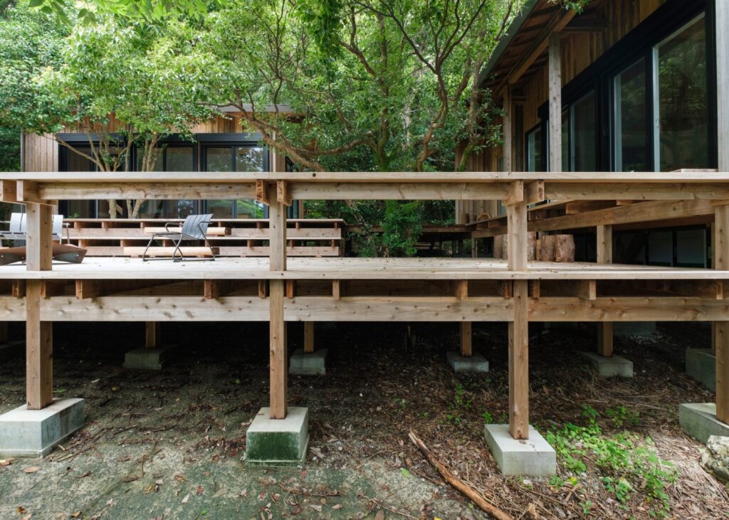 stilt wooden cabin in a forest