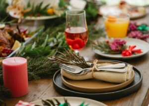 christmas feast at a festive dining table